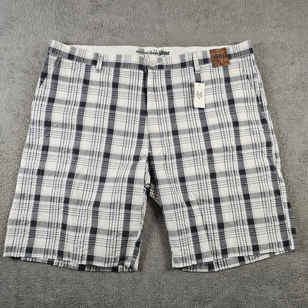 Pronto‎ Uomo Blue Mens Plaid Shorts Navy White Cotton Size 46 NEW